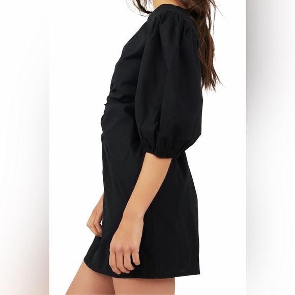 FREE PEOPLE hope Black Puff Sleeve Ruched Mini Dress medium - Picture 3 of 13
